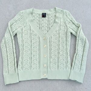 Nautica Light Green Pointelle Knit V-Neck Cardigan Sweater - Coastal Preppy Y2K